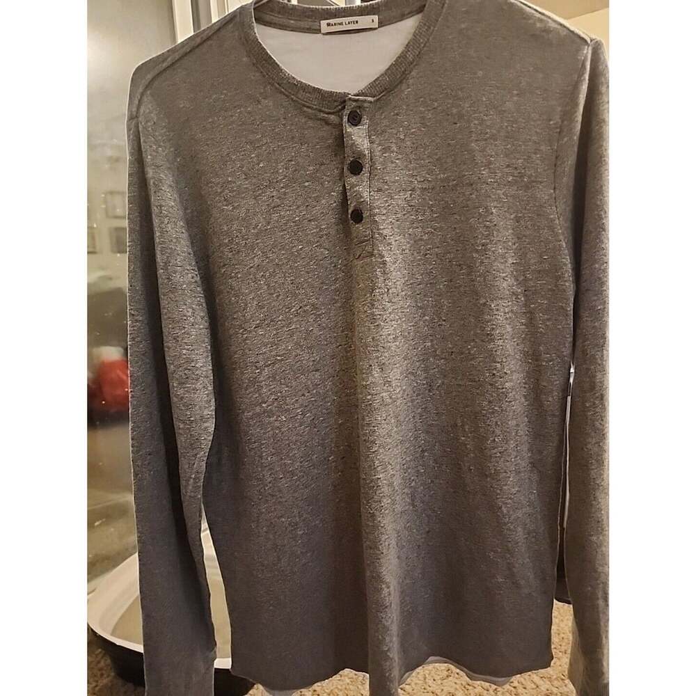 Marine Layer DK LS Henley Grey sweatshirt 1/4 button front mens Small A107